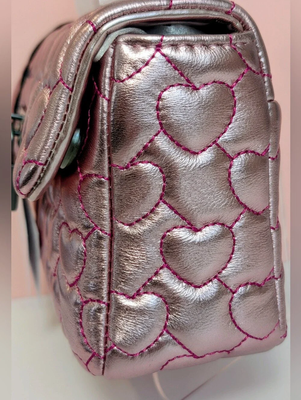 Kurt Geiger London Pink Heart Mini Brixton Metallic Bag NWT Dust Bag Included
